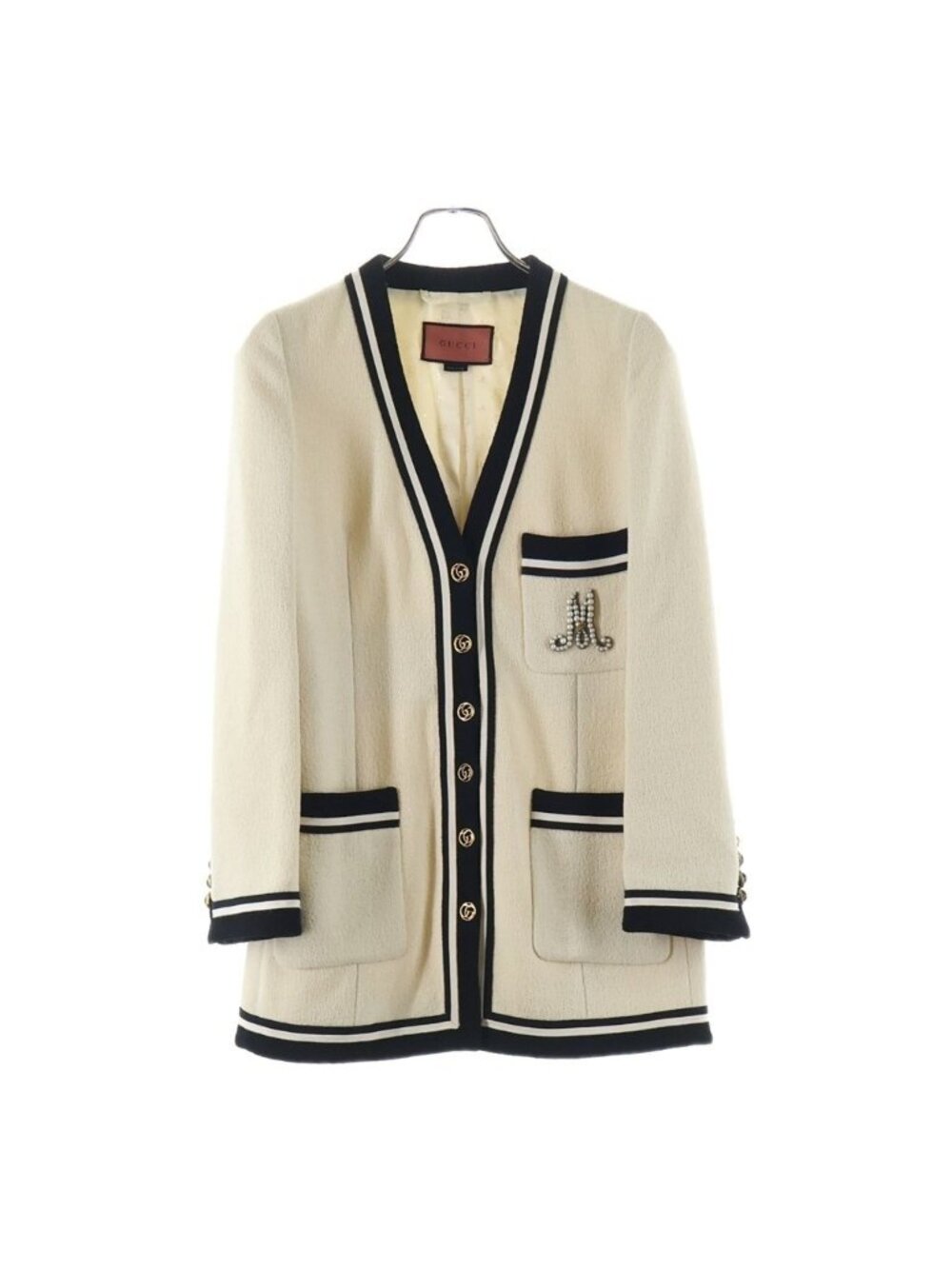 Gucci GG Button Collarless Jacket Ivory Black